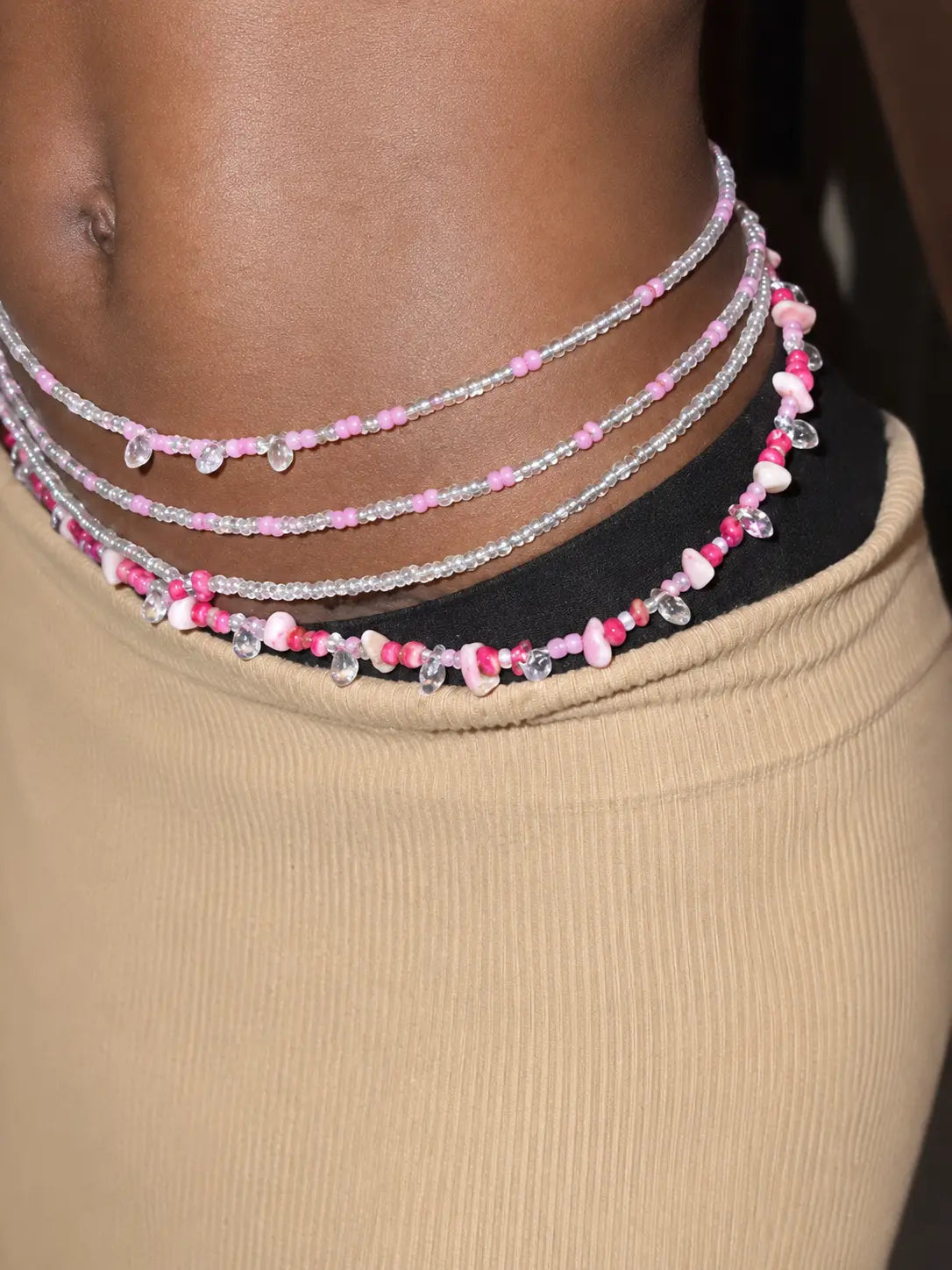 Delicate anklet set nanababe with multi-strand pink and silver beads and clear crystal accents